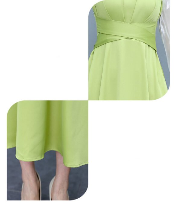 Green Satin Slim Fit Long Dress - Image 6