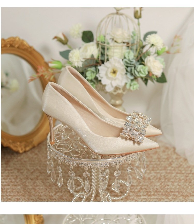 Wedding Dress Two-way Wear Pointed-toe Stiletto Bride Shallow Mouth Pumps Women High Heels - Image 8
