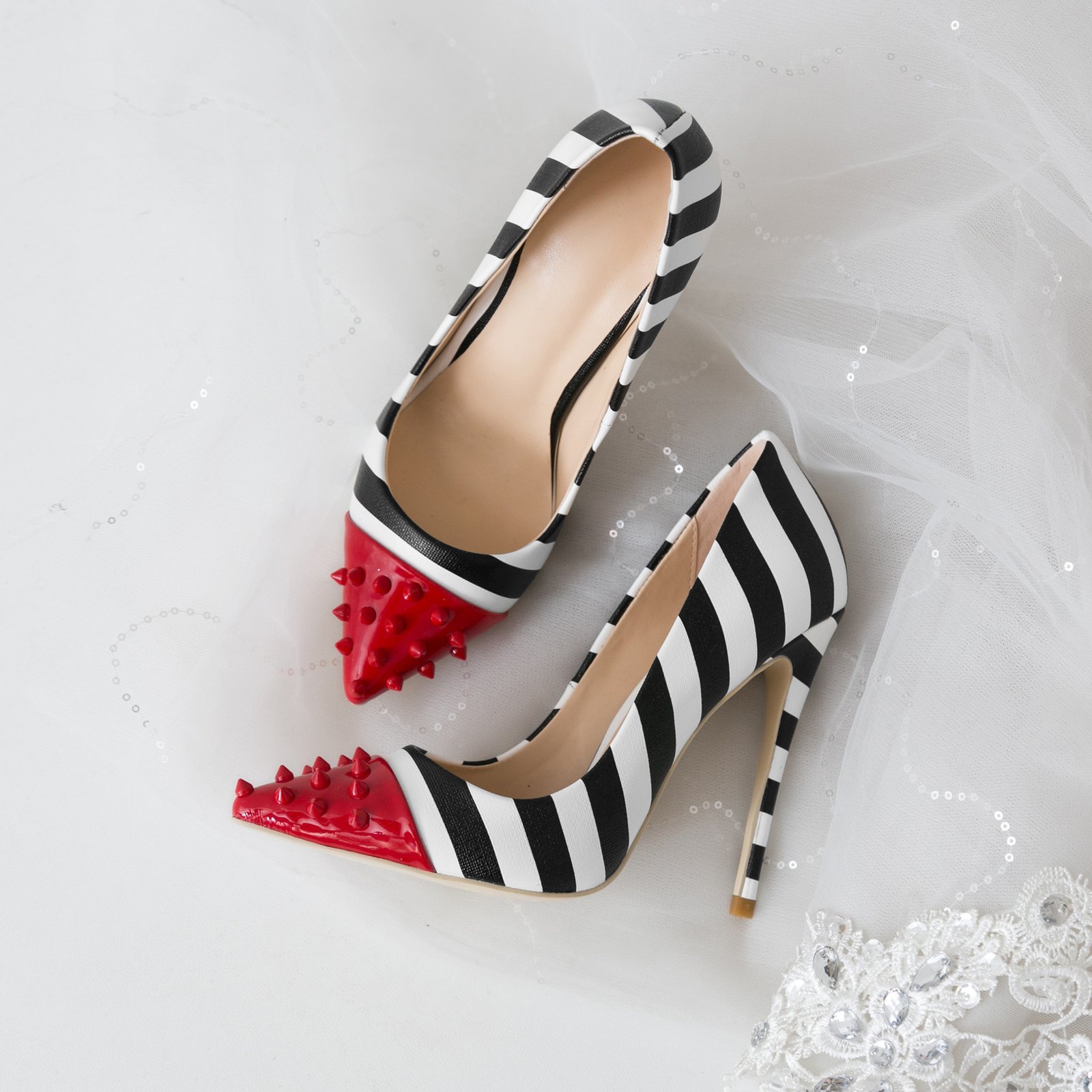 Color rivet striped fashion high heels - Image 7