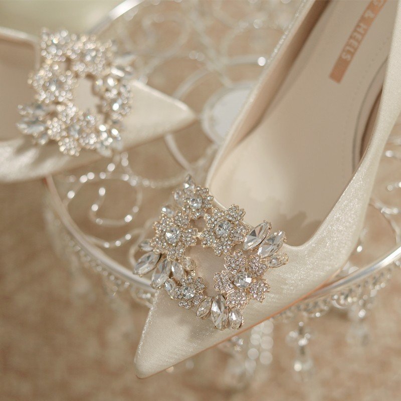 Wedding Dress Two-way Wear Pointed-toe Stiletto Bride Shallow Mouth Pumps Women High Heels - Image 3
