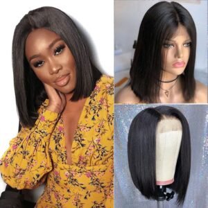 Front Lace Black Short Wig Straight – Natural Hairline Bob Cut Wig
