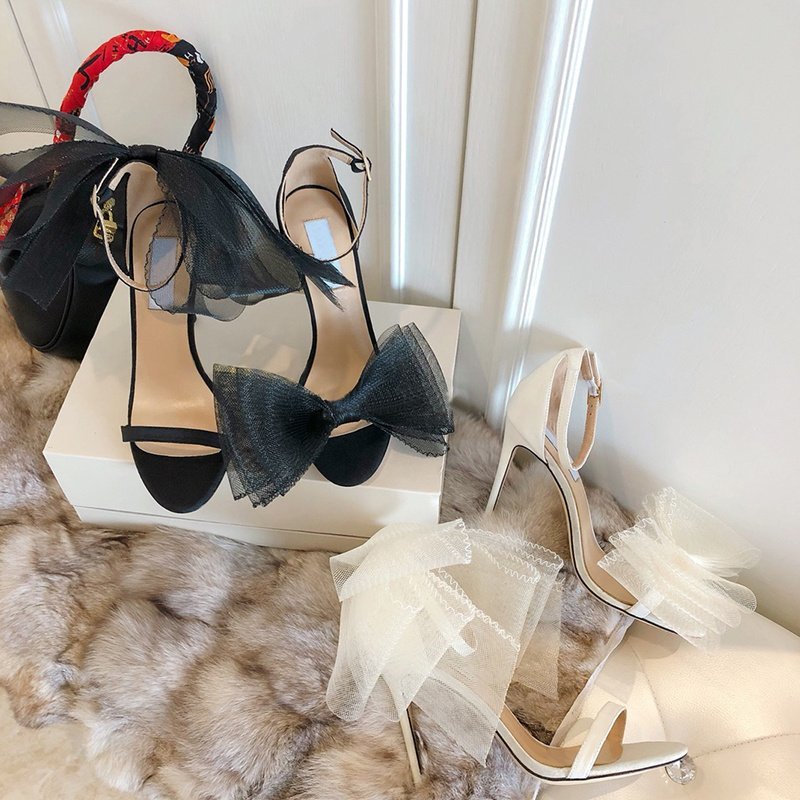 Open Toe Mesh Bow Hollow One-button Sandals - Image 3