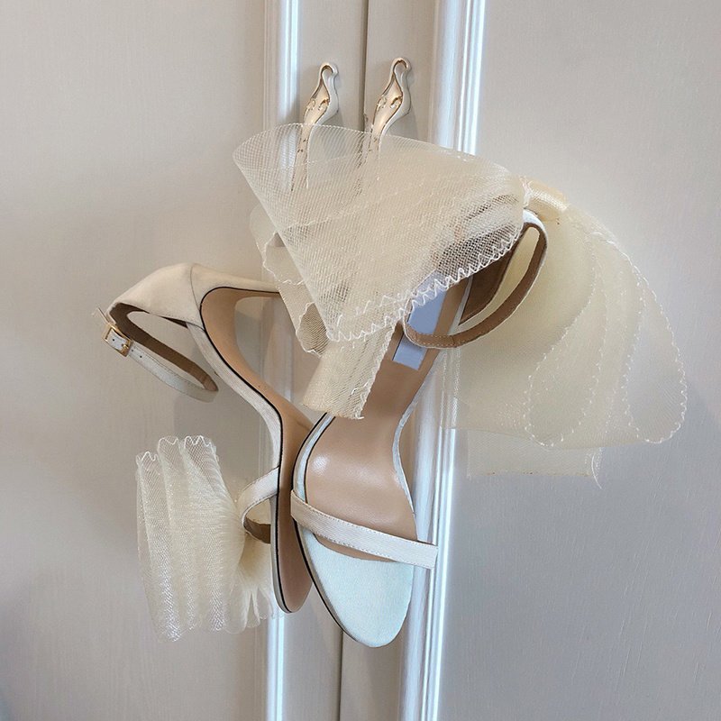 Open Toe Mesh Bow Hollow One-button Sandals - Image 5