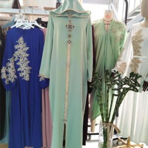 Hooded Avocado Green Dress Turkey Moroccan Seam Drill Robe Travel Dress