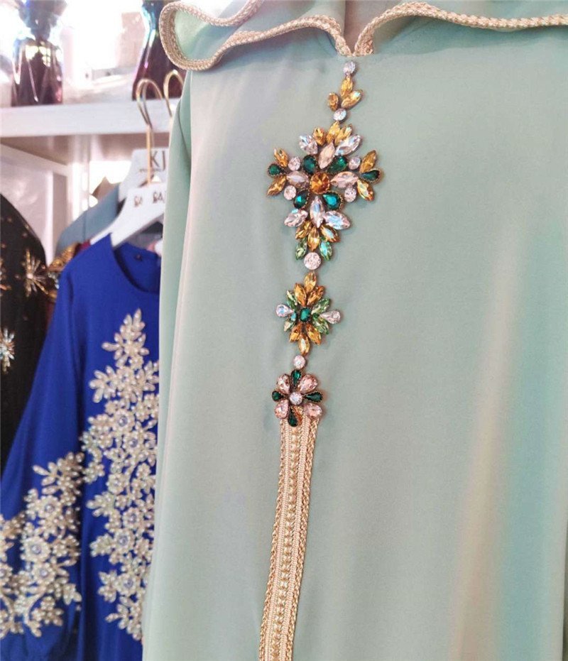 Hooded Avocado Green Dress Turkey Moroccan Seam Drill Robe Travel Dress - Image 3