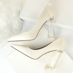 Women's Stiletto Satin Pumps – Transparent Block High Heels