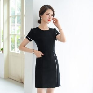Elegant Short Sleeve Black Work Clothes OL One-Step Skirt