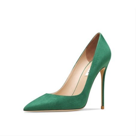 Women's Leather Dark Green Suede High Heels - Image 6