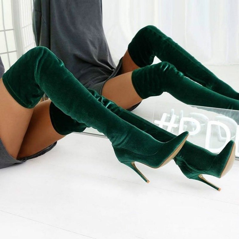 Pointed Elastic Heel Frosted High Boots Women - Image 4