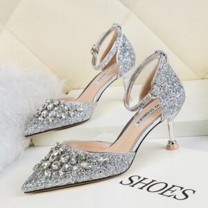 European And American Sexy Pointed Toe Rhinestone High Heels