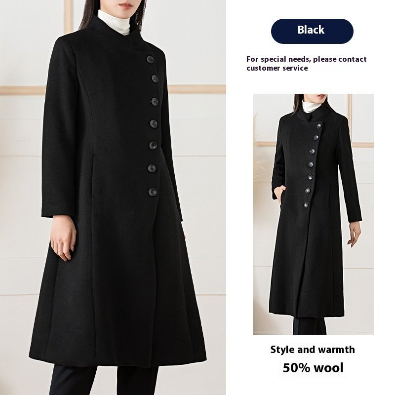 Woolen Coat Women's Long Stand-up Collar Professional Commute Cashmere Coat - Image 4