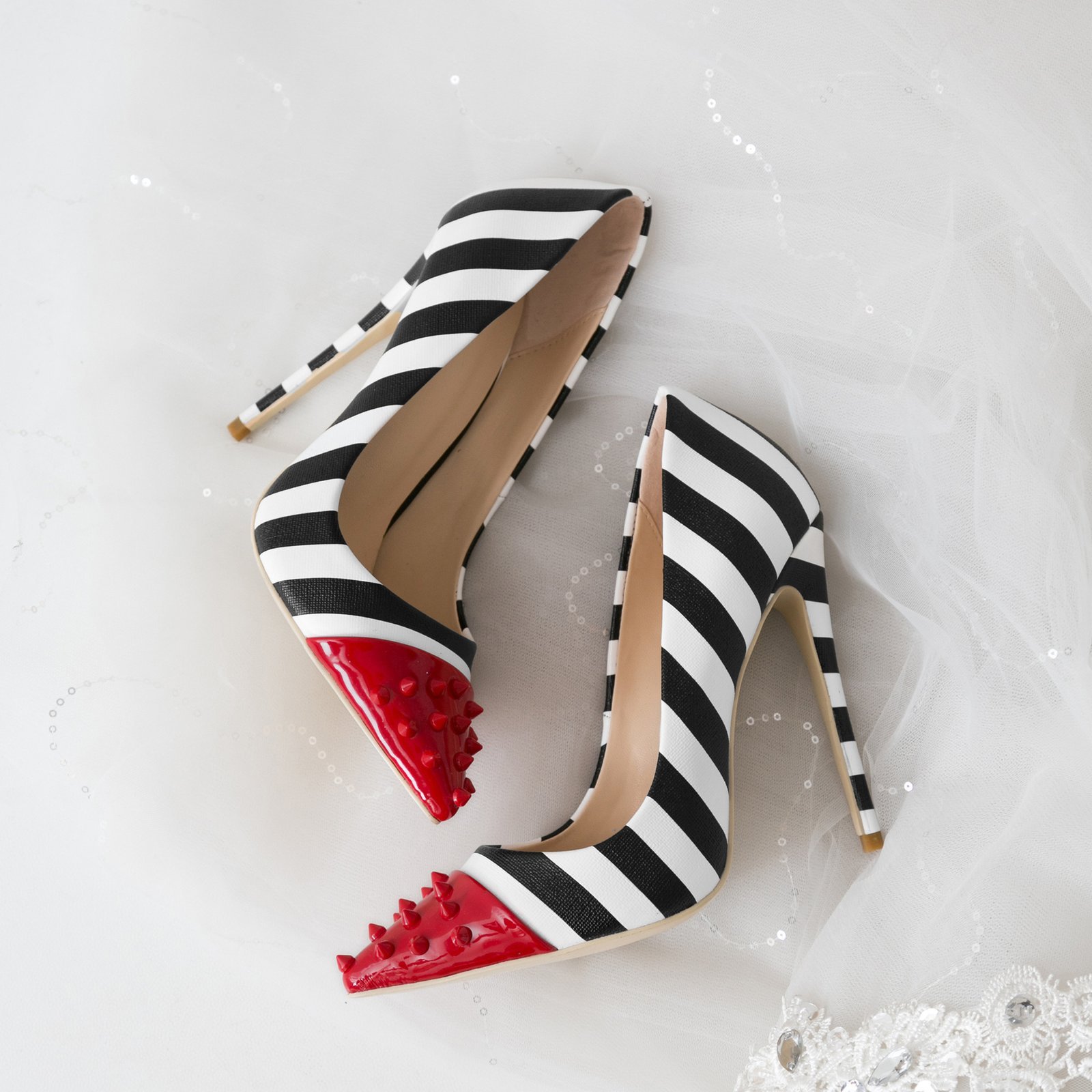 Color rivet striped fashion high heels - Image 6