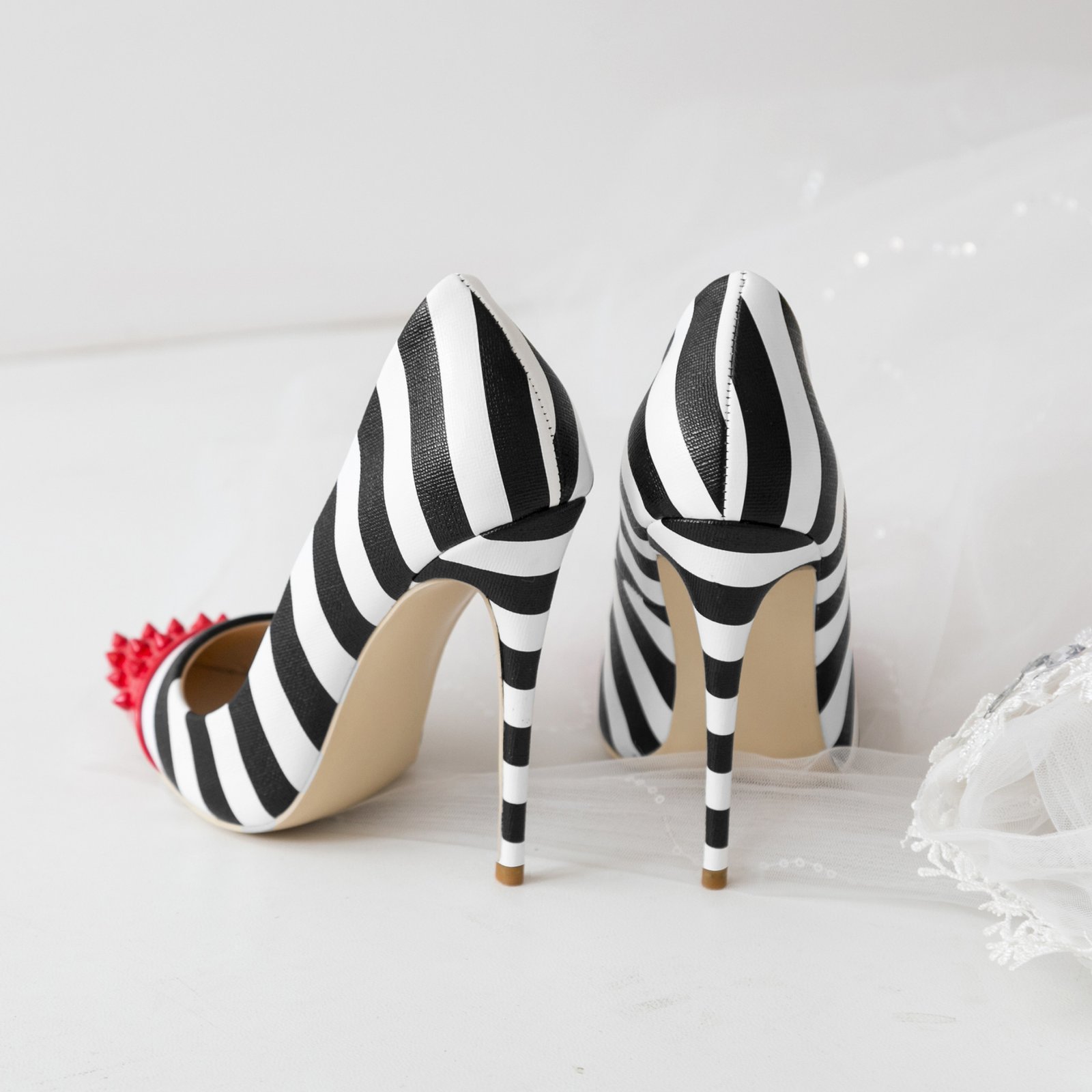 Color rivet striped fashion high heels - Image 2