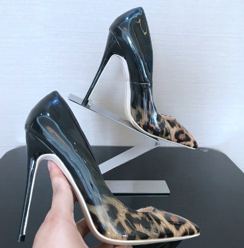 Shallow mouth pointed fine with color matching leopard sexy fashion high heels - Image 3