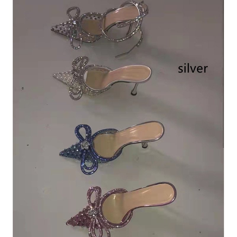 Women's Shallow Mouth Mesh Large Size Stiletto Heel Pointed Toe Back Empty Slippers - Image 2