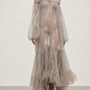 Sheer Off-shoulder Ruffle Maxi Dress