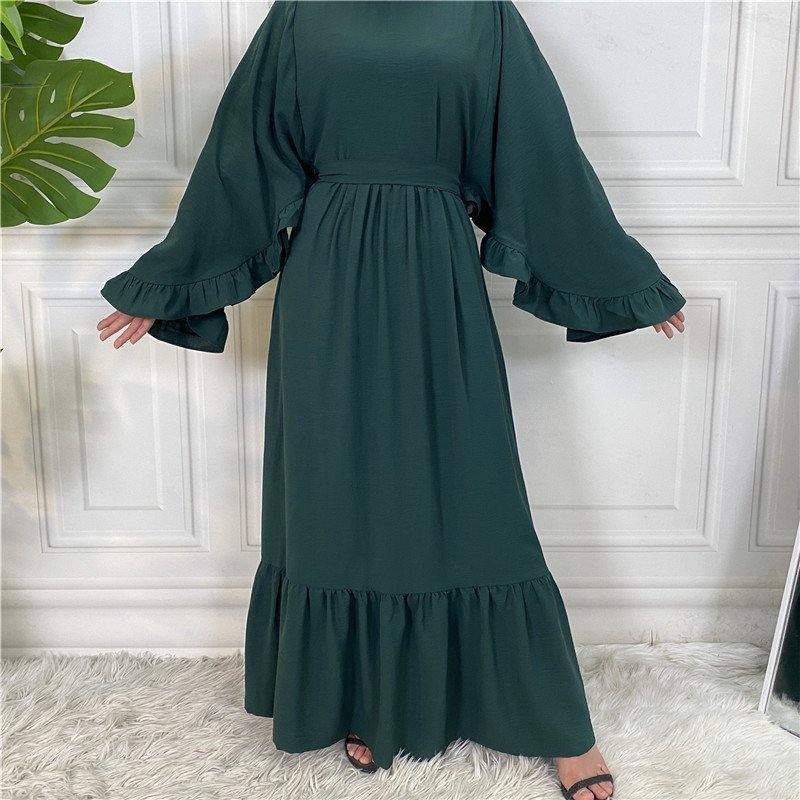 Fashionable Women's Solid Color Patchwork Muslim Dress - Image 5