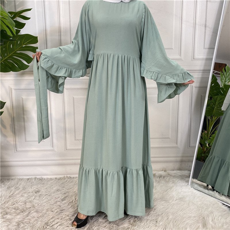 Fashionable Women's Solid Color Patchwork Muslim Dress - Image 6