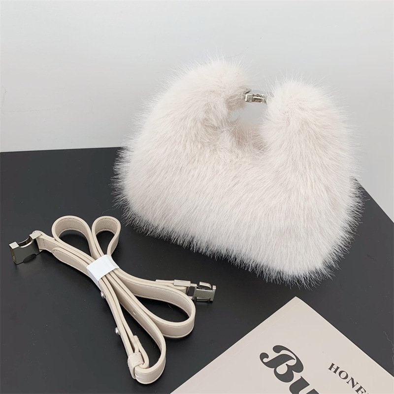 Autumn And Winter New Imitation Fox Fur Hand Holding Dinner Bag - Image 6