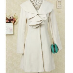 Autumn and winter women's slim body long ruffled woolen coat wool coat