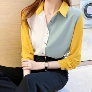 Women's New Color Matching Shirt Long Sleeve