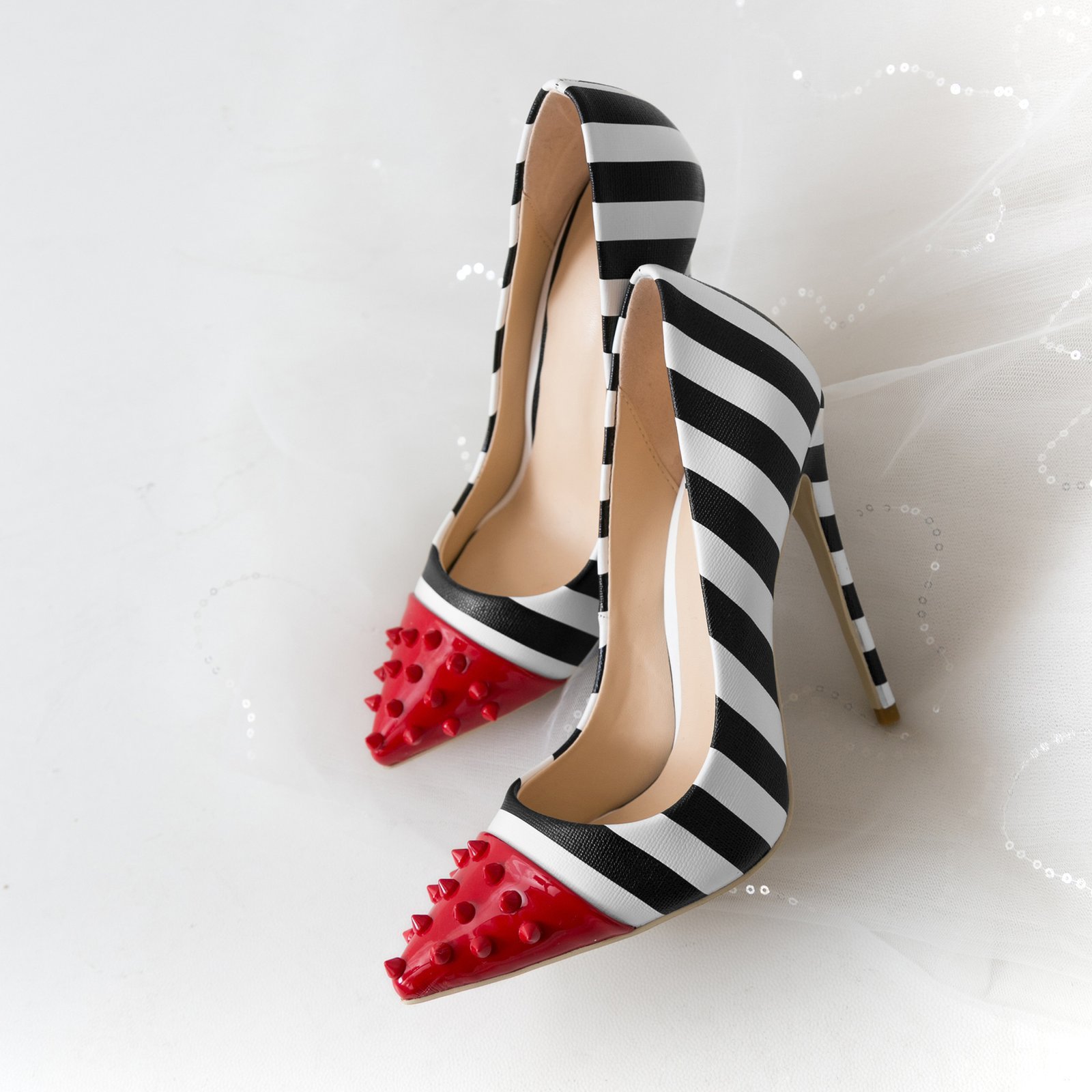 Color rivet striped fashion high heels - Image 5