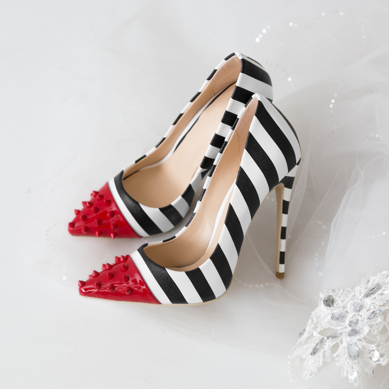 Color rivet striped fashion high heels - Image 3