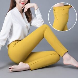 Women's Casual Trousers Korean Style Versatile High Waist Stretch Slimming Long Skinny Pants