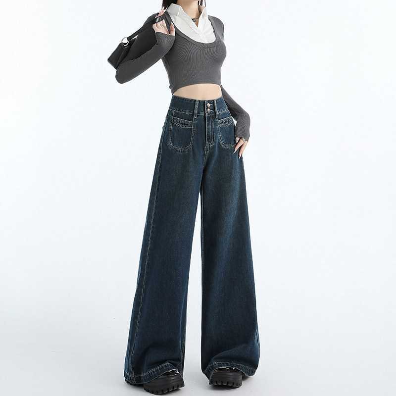 Draping Mop All-matching Straight Jeans For Women - Image 3