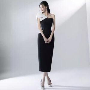 one-shoulder three-dimensional bow slimming dress