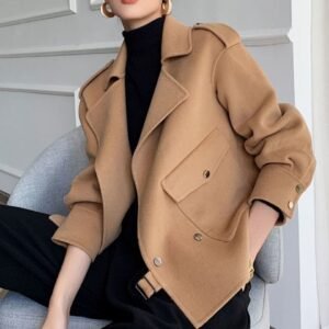 Korean Style Double-Faced Cashmere Coat – Elegant Woolen Women’s Winter Coat