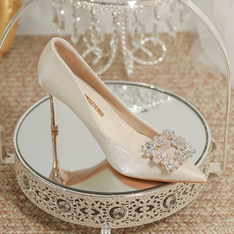 Wedding Dress Two-way Wear Pointed-toe Stiletto Bride Shallow Mouth Pumps Women High Heels - Image 2