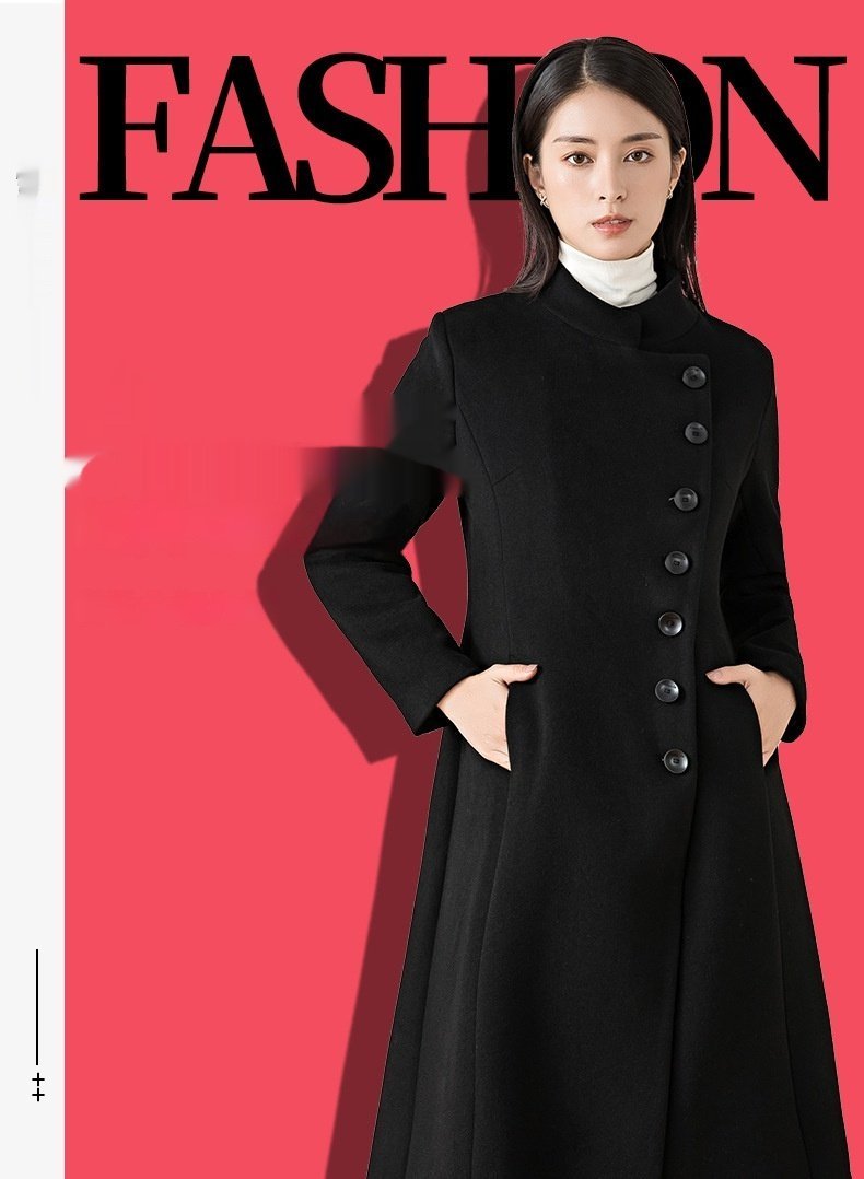 Woolen Coat Women's Long Stand-up Collar Professional Commute Cashmere Coat - Image 3