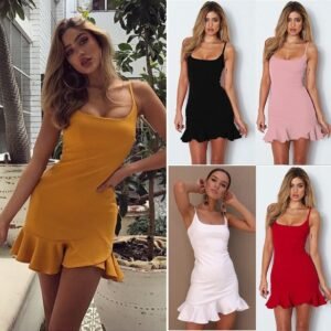 Women’s Ruffles Trumpet Sleeveless Spaghetti Strap Slim Summer Dress