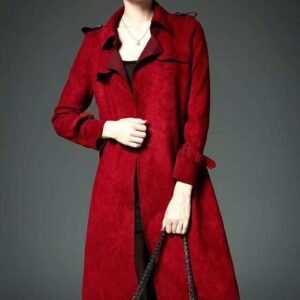 Autumn and winter new ladies fashion long slim slimming suede suede temperament windbreaker