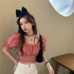 Tie-Back Bow Cropped Shirt Fishtail Skirt Two-Piece Set