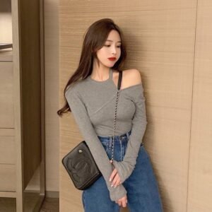 Ladies Fashion Black Off Shoulder Care Machine Top