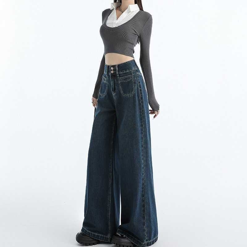 Draping Mop All-matching Straight Jeans For Women - Image 4