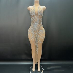 Bright Crystal Gauzy Package Hip Evening Dress