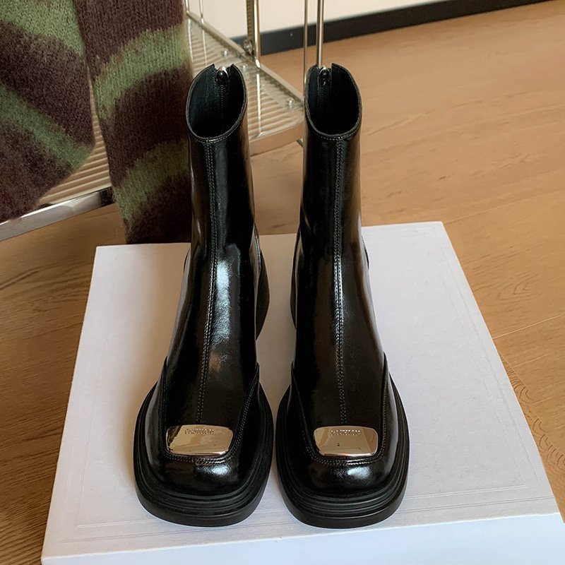 Women’s Vintage Chunky Heel Boots – Square Toe Retro Ankle Style - Image 6