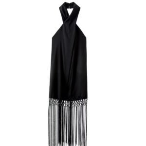 Decorated Tassel Sexy Hanging Collar Linen Dress