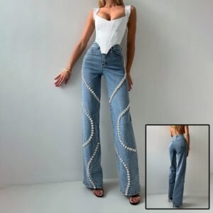 Women's Rhinestone Denim Jeans – Loose Straight Leg