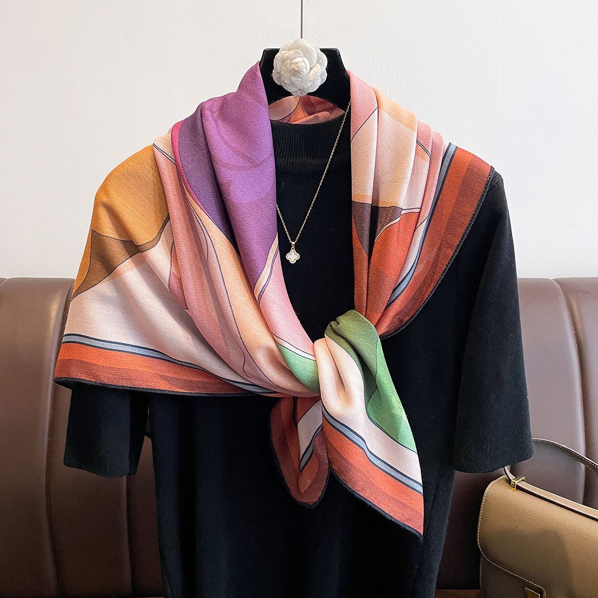 Printing Color Contrast Double-sided Different Color Dual-use Large Kerchief Scarf - Image 2