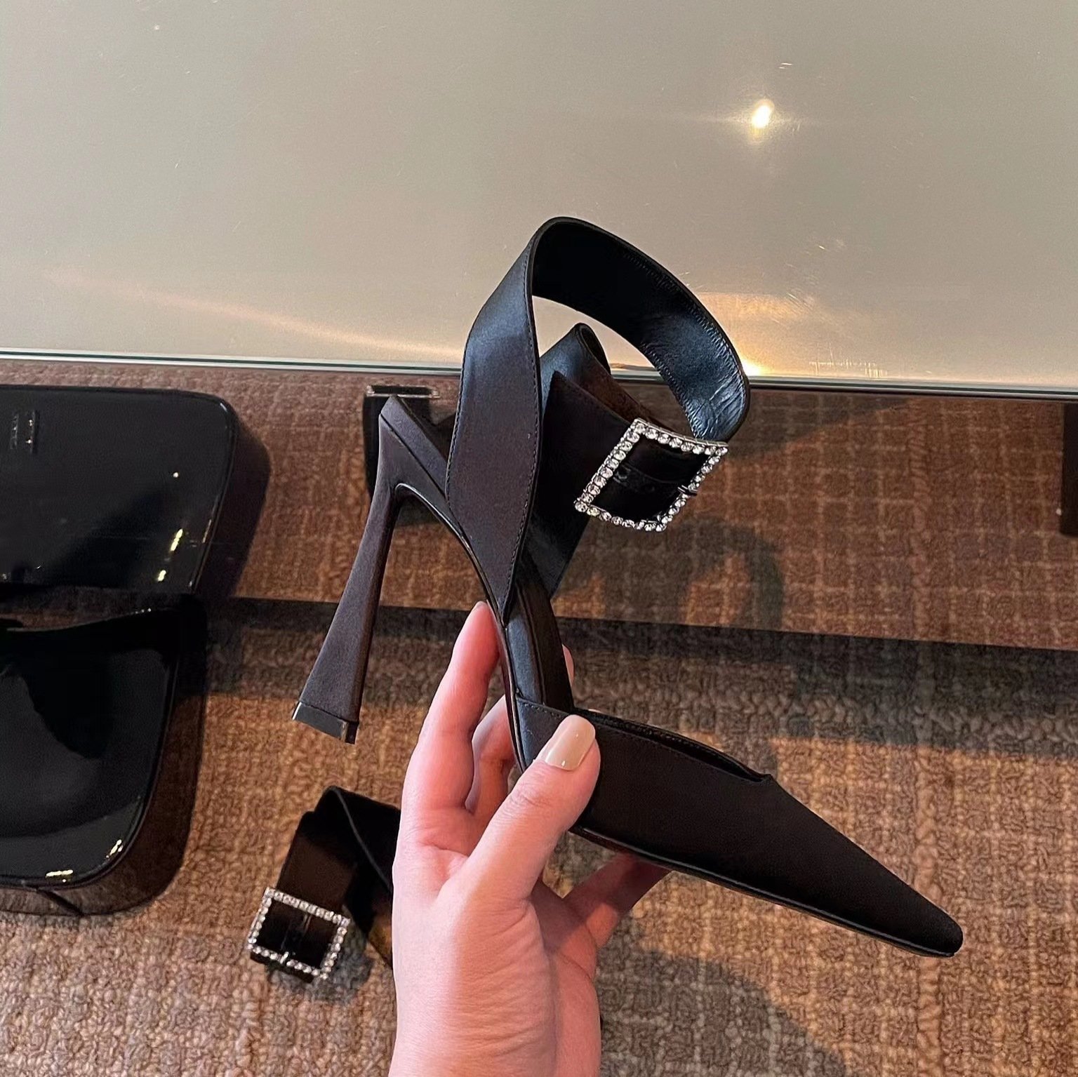 Solid Color Black Women's High Heels - Image 2