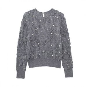 Pullover Round Neck Long Sleeves Artificial Decorated Pearls Texture Knitted Top