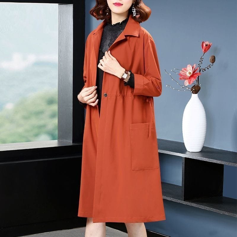 Temperament Western Style Mid-length Below The Knee Plus Size Loose Trench Coat Women - Image 3