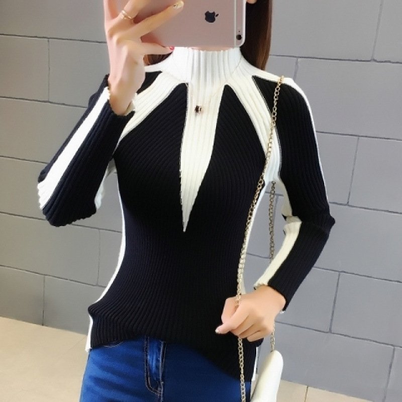 Women's Color Matching Long-sleeved Pullover Sweater - Image 5