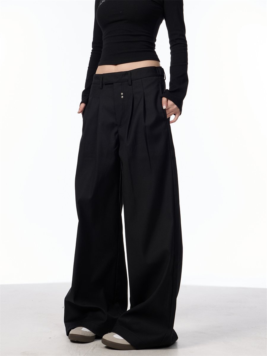 Simple Loose Double Pleated Rivet Draping Casual Suit Pants - Image 3