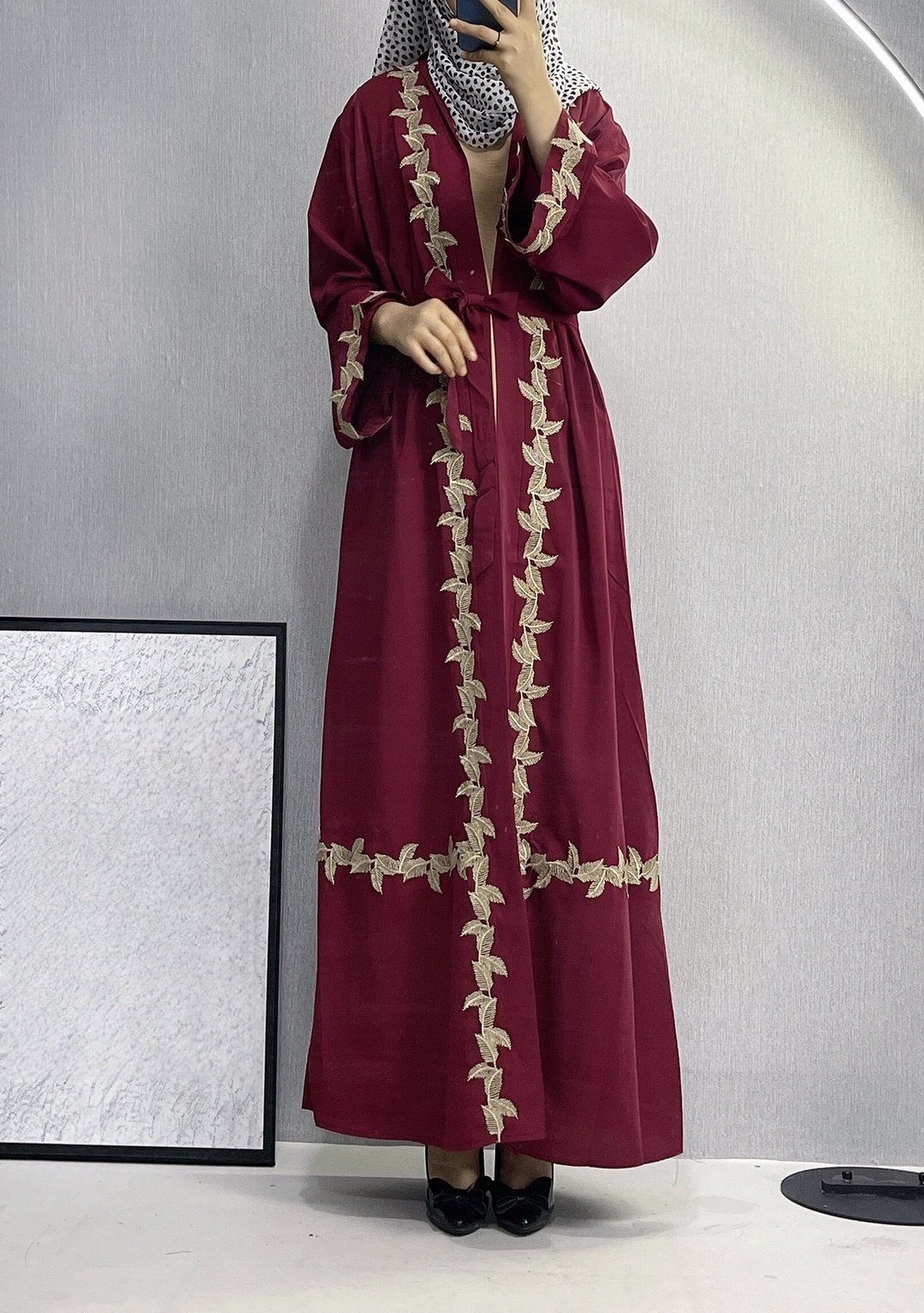 Women's Long Dress Dubai Embroidered Lace Cardigan Robe - Image 6