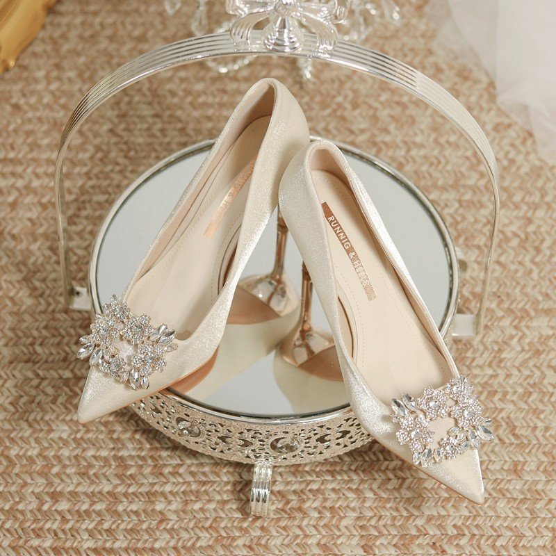 Wedding Dress Two-way Wear Pointed-toe Stiletto Bride Shallow Mouth Pumps Women High Heels - Image 4